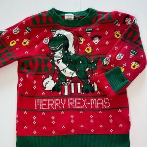 Kids Holiday Dino Sweater - Red & Green